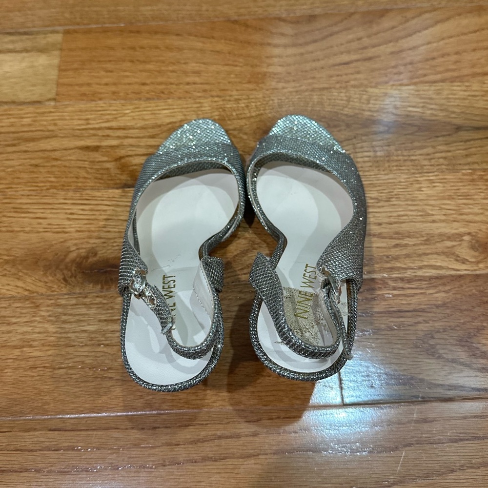 Nine West Silver Peep-Toe Slingback Heels - Picture 5 of 5